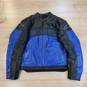 Alpinestars Jacket Mens XL Blue Leather Black Label Motorcycle Biker Racing